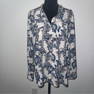 Tommy Hilfiger Blue and White Paisley Button Down Shirt Large
